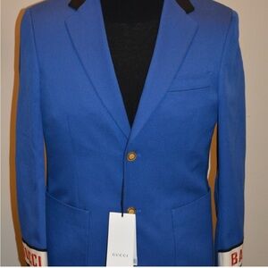 NWT $3,800 Gucci Men's Cambridge Gucci Band Cotton Twill Blazer Blue 48-IT/38-US
